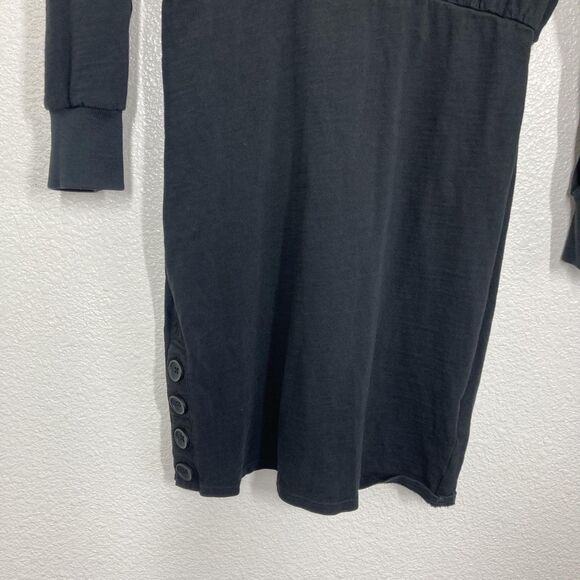 Nation LTD Lisa Dress Small Jet Black Mock Neck Long Sleeve Cotton Button Hem - Picture 4 of 16